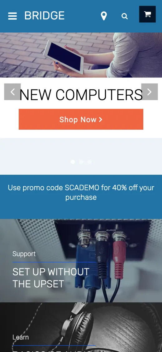 Bridge theme homepage on a mobile phone