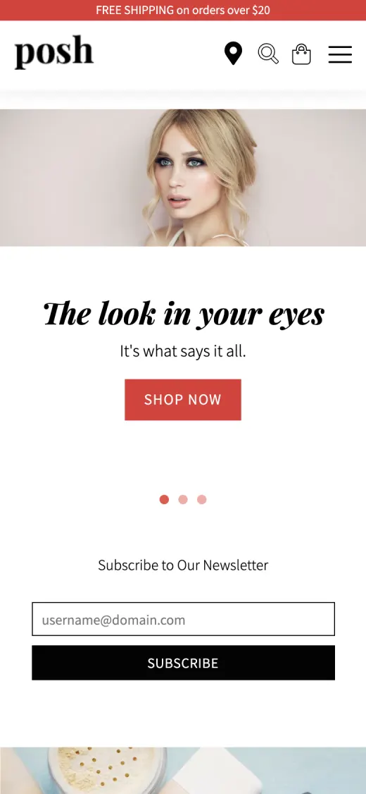 Posh theme homepage on a mobile phone