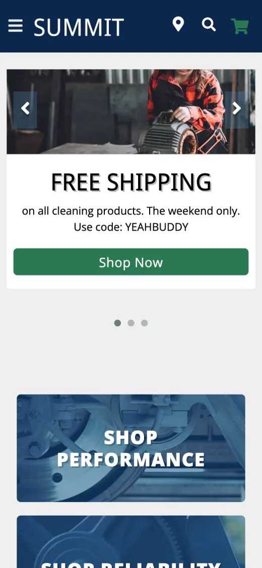 Summit theme homepage on a mobile phone