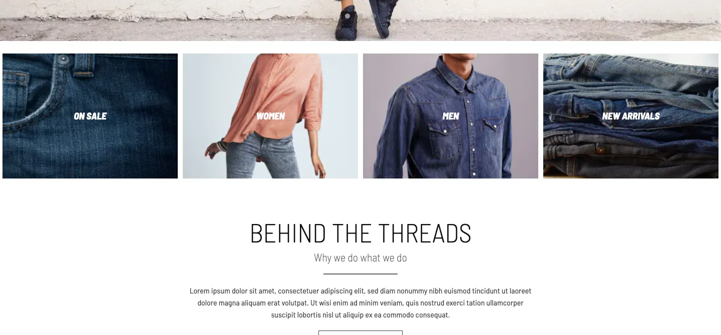 Threads theme category row for sale, women, men, and new arrivals